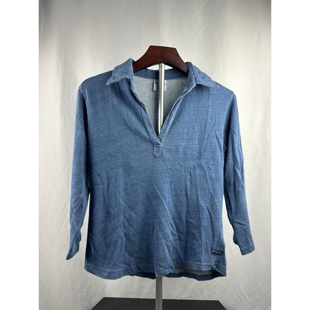 Columbia Women’s Chambray V-Neck Blue Blouse 100% Size Small Adventure